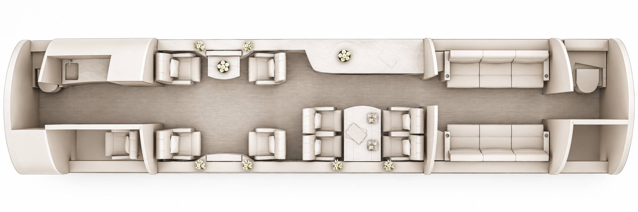 Falcon 8X approved seating configuration, overhead cabin layout