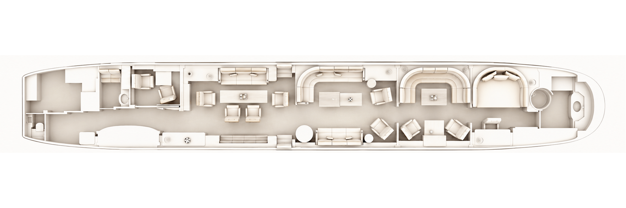 Boeing BBJ Select approved seating configuration, overhead cabin layout