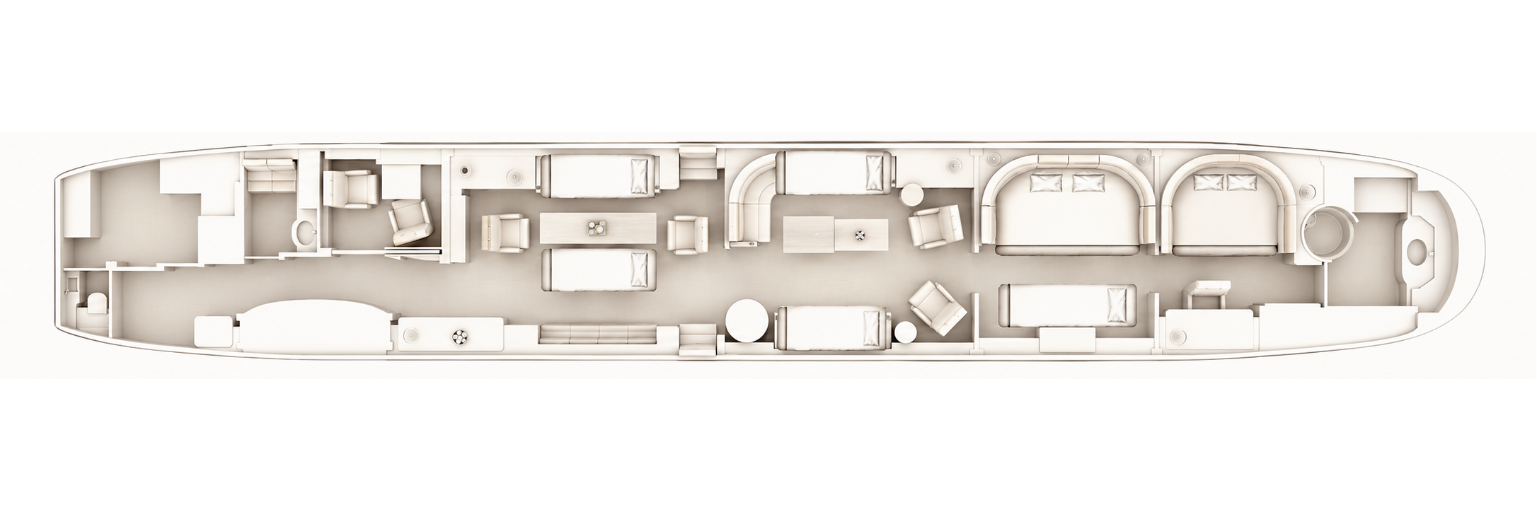 Boeing BBJ Select approved sleeping configuration, overhead cabin layout