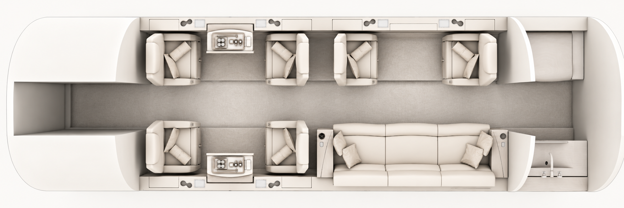 Bombardier Challenger 3500 approved seating configuration, overhead cabin layout