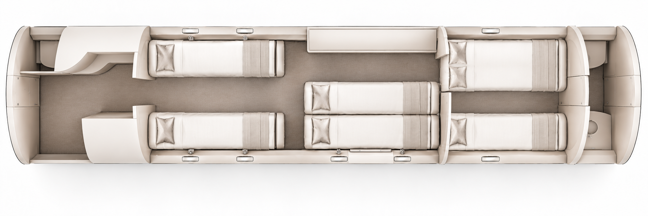 Falcon 6X approved sleeping configuration, overhead cabin layout