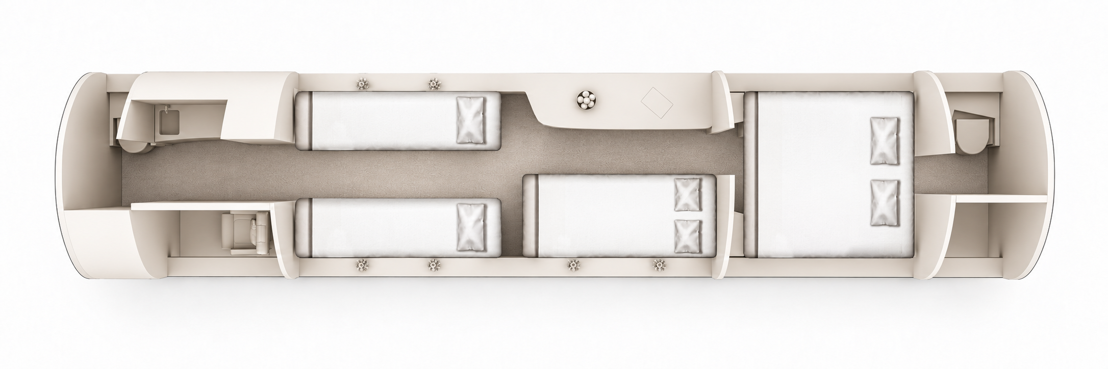 Falcon 7X approved sleeping configuration, overhead cabin layout