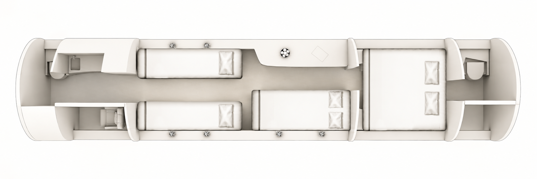 Falcon 8X approved sleeping configuration, overhead cabin layout