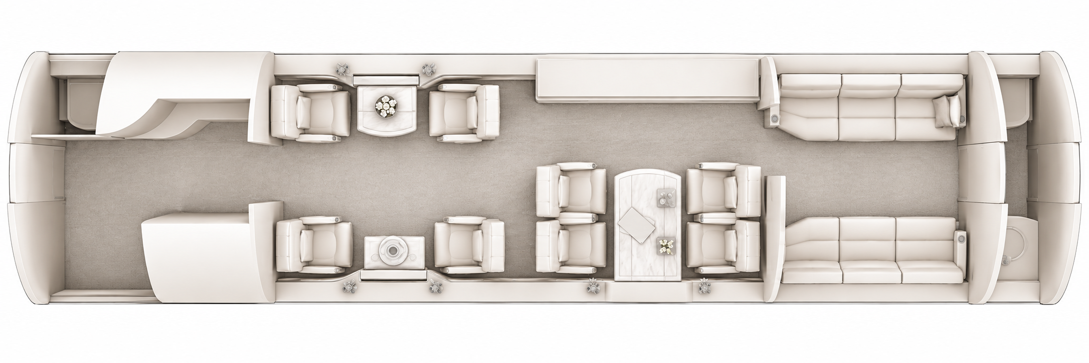 Falcon 900LX approved seating configuration, overhead cabin layout