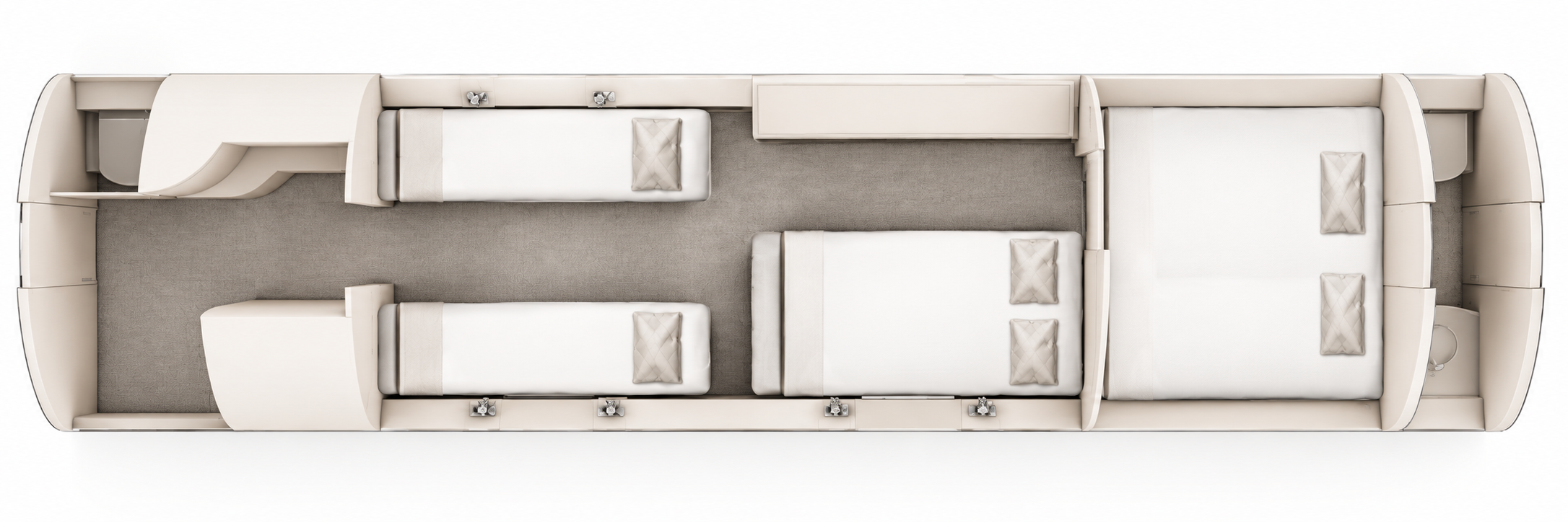 Falcon 900LX approved four-berth sleeping configuration, overhead cabin layout