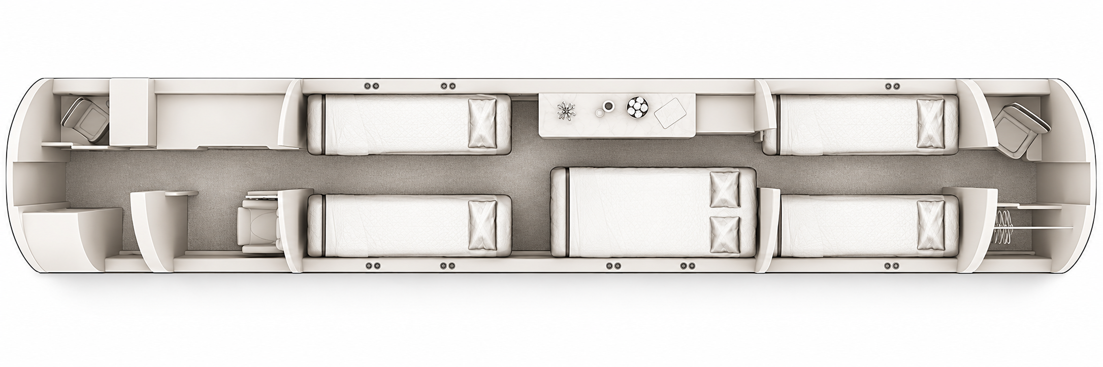 Bombardier Global 6500 approved sleeping configuration, overhead cabin layout