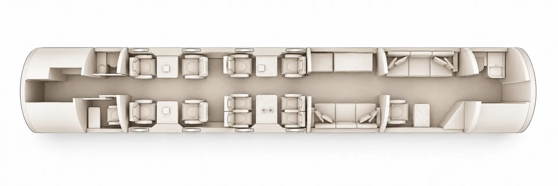 Bombardier Global 7500 approved seating configuration, overhead cabin layout