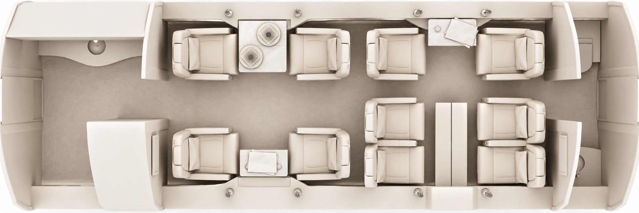 Falcon 2000LXS approved seating configuration, overhead cabin layout