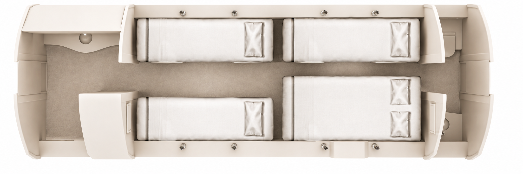 Falcon 2000LXS approved four-berth sleeping configuration, overhead cabin layout