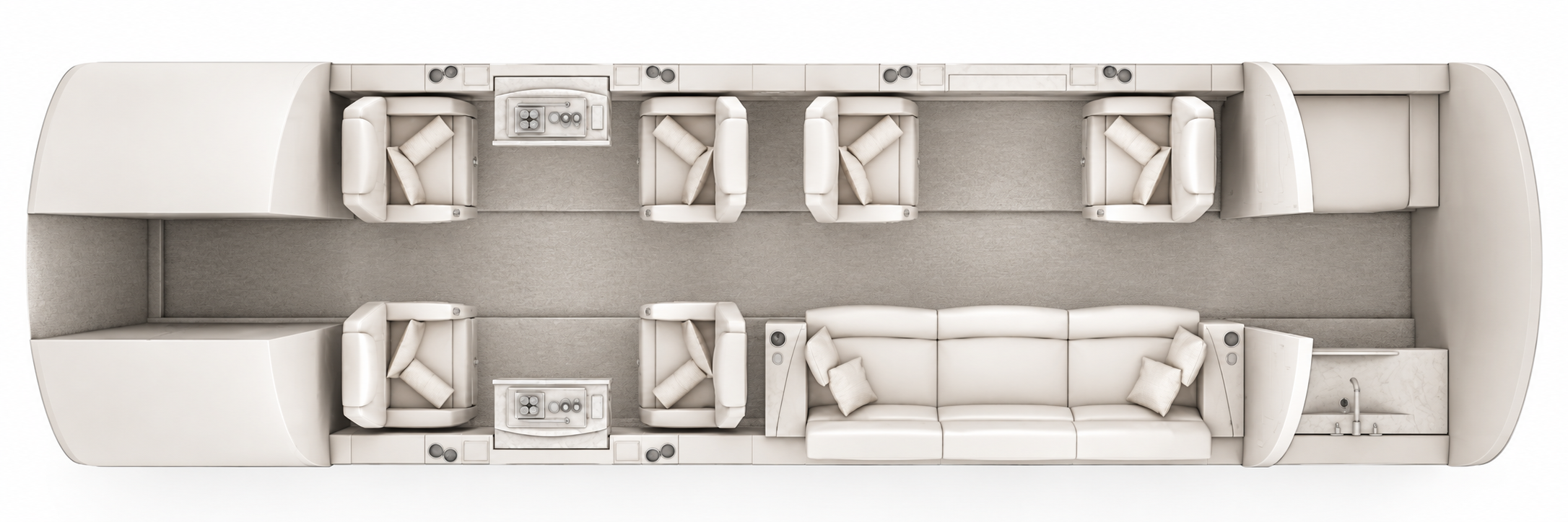 Falcon 50 approved seating configuration, overhead cabin layout